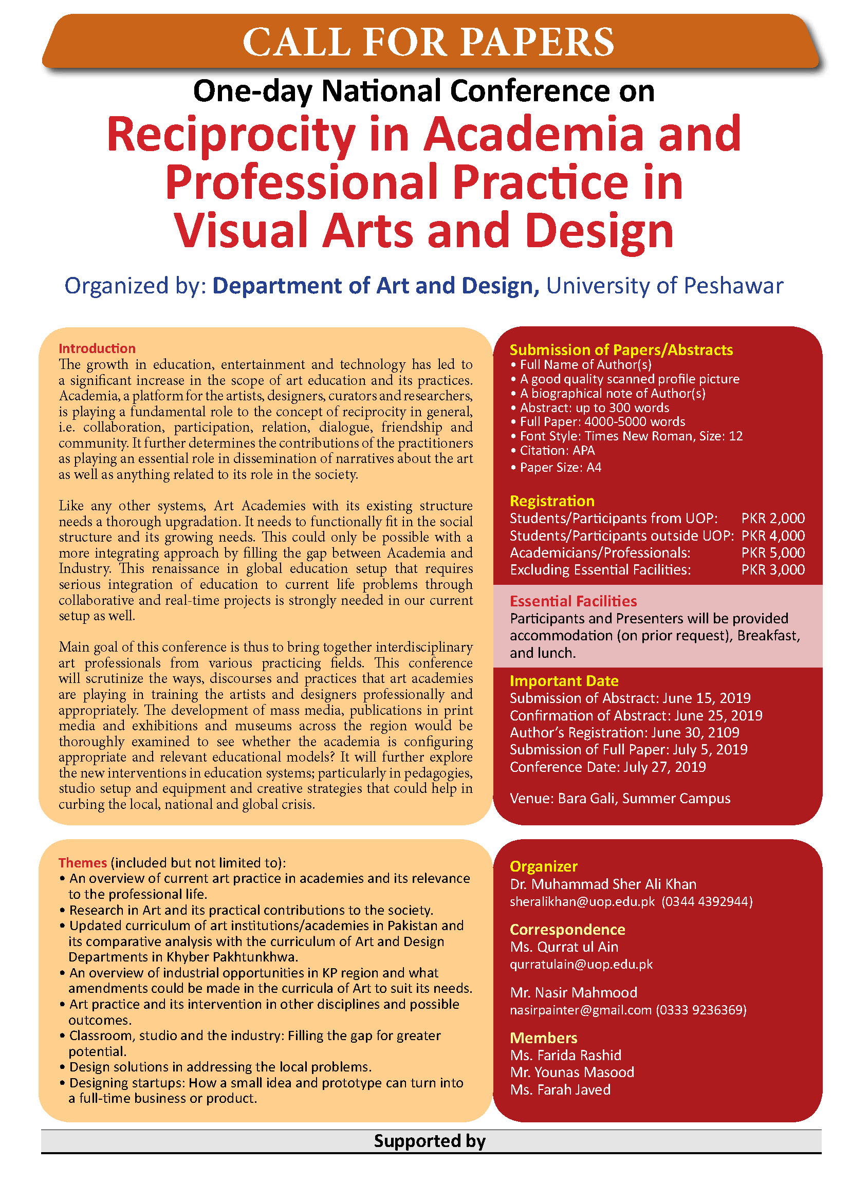 Call for Paper: One-day National Conference on Reciprocity in  Academia and Professional Practice in Visual Arts and Design